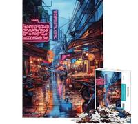 Puzzle da 1000 pezzi per adolescenti mercato notturno al neon gioco rompicapo sfida difficile da completare (dimensioni 38x52cm)