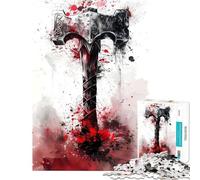 Puzzle da 1000 pezzi per adolescenti Mjlnir martello di Thor vichingo puzzle per adulti giocattolo antistress ideale per le vacanze a casa per ammazzare il tempo e per allenare la mente (38x52cm)