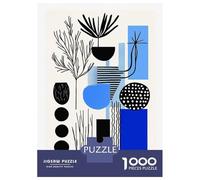 Puzzle Da 1000 Pezzi Per Adolescenti Modern Blue & Black Abstract Botanical Art - Minimal Decor Puzzle Per Adulti Giocattolo Decorazione Da Parete Modello Da Assemblare Ottimo Regalo Per I Giocatori 3