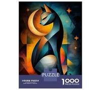 Puzzle Da 1000 Pezzi Per Adolescenti Modern Cubism Cat And Moon - Abstract Geometric Feline Art Puzzle Per Adulti Giochi Rilassanti Taglio Di Precisione Regali Unici Per Compleanni E Occasioni Special