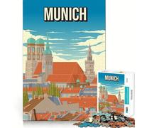 Puzzle da 1000 pezzi per adolescenti Monaco di Baviera Germania Poster di viaggio vintage Frauenkirche Nuovo Municipio Opera d'arte dai bordi precisi Attività intelligente Gioco Regalo artistico
