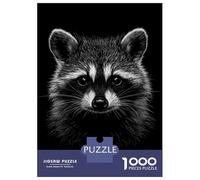 Puzzle Da 1000 Pezzi Per Adolescenti Monochrome Raccoon Portrait on Black Background Puzzle Per Adulti Gioco Pratico Vacanza A Casa Passa Il Tempo Aiuta Ad Allenare Il Cervello 38x26cm/1000pcs