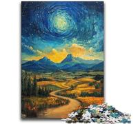 Puzzle da 1000 pezzi per adolescenti Montagne sotto il cielo notturno Difficile da completare ma divertente e umoristico, con poster abbinato e foglio di quiz 26x38cm