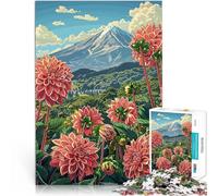 Puzzle da 1000 pezzi per adolescenti Monte Fuji e Dalie per il giocattolo di sfida del gioco educativo è ideale come regalo per tutta la famiglia 75x50cm
