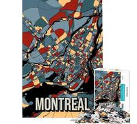 Puzzle da 1000 pezzi per adolescenti Montreal Canada con mappa della città dai toni della terra arte di viaggio gioco rompicapo giocattolo intellettuale ottimo regalo per donne (dimensioni 38x26cm)