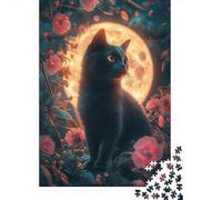 Puzzle Da 1000 Pezzi Per Adolescenti Moonlit Black Cat Garden Puzzle Per Adulti Giochi Per Famiglie Decorazione Da Parete Regali Unici Per Compleanno E Natale 52x38cm/1000pcs