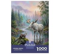 Puzzle Da 1000 Pezzi Per Adolescenti Moose And Otter in A Forest Stream Puzzle Per Adulti Giochi Per Famiglie Decorazione Da Parete Regali Unici Per Compleanno E Natale 38x26cm/1000pcs