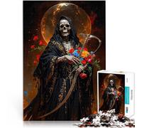 Puzzle da 1000 pezzi per adolescenti Morte, Santa Muerte con rose Giochi di relax con pezzi completamente interconnessi di forma casuale 75x50cm