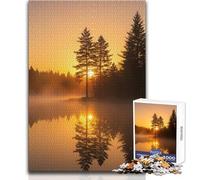 Puzzle da 1000 pezzi per adolescenti, motivo: Alba dorata, Foresta nebbiosa, Lago, Gioco cognitivo divertente e didattico, Selezione di regali unici e ponderati, Dimensioni: 38x52cm