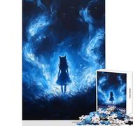 Puzzle da 1000 pezzi per adolescenti motivo gatto blu e ragazza in un paesaggio da sogno giocattolo decorazione da parete regalo divertente gioco rompicapo per migliorare l'amore tra coppie 38x26cm