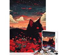 Puzzle da 1000 pezzi per adolescenti motivo: gatto campo di fiori rossi decorazione per la casa giocattoli idee regalo per giochi educativi allena il tuo cervello e le tue mani dimensioni: 38x52cm