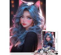 Puzzle da 1000 pezzi per adolescenti motivo: gatto ragazza blu neon anime decorazione per la casa giocattoli regalo di compleanno gioco impossibile collezione di artisti belle arti dimensioni: 38x26cm