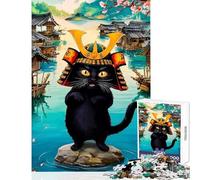 Puzzle da 1000 pezzi per adolescenti motivo: gatto samurai in un villaggio giapponese giocattoli antistress regalo per compleanni gioco pratico aiuta a esercitare il cervello dimensioni: 38x52cm