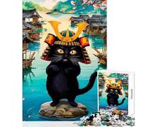 Puzzle da 1000 pezzi per adolescenti motivo: gatto samurai in un villaggio giapponese giocattolo da parete regalo di compleanno per attività divertenti e educative a casa dimensioni: 38x26cm