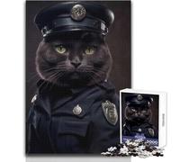 Puzzle da 1000 pezzi per adolescenti, motivo: gatto, uniforme della polizia, bellissimo gioco di design, difficile, duro, opera d'arte, regalo, dimensioni: 38x52cm