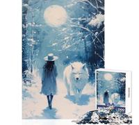 Puzzle da 1000 pezzi per adolescenti,motivo: lupo sulla luna,decorazione da parete,ottimo regalo e giocattolo,gioco pratico con poster abbinato e quiz,dimensioni del foglio 38x52cm