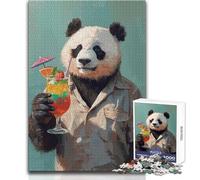 Puzzle da 1000 pezzi per adolescenti, motivo: panda con cocktail, ideale per momenti di relax, giocattolo da gioco con fustellatura di precisione, dimensioni: 38x26cm