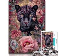 Puzzle da 1000 pezzi per adolescenti, motivo: pantera nera floreale, aiuta il cervello a esercitare giocattoli avvincenti per coltivare la pazienza, collezione di artisti, belle arti, 75x50cm