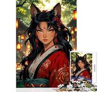 Puzzle da 1000 pezzi per adolescenti motivo: ragazza Kitsune in kimono rosso decorazione per la casa giocattoli idee regalo gioco educativo allena il tuo cervello e le tue mani dimensioni: 38x26cm