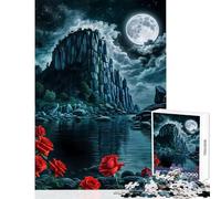 Puzzle da 1000 pezzi per adolescenti motivo: rosa rossa nella notte sulla scogliera decorazione per la casa giocattoli regali di compleanno gioco rompicapo lista dei desideri con Babbo Natale