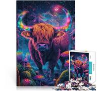 Puzzle da 1000 pezzi per adolescenti Mucca delle Highlands al neon nella foresta Gioco rompicapo perché è ideale come regalo per tutta la famiglia 75x50cm