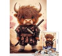 Puzzle da 1000 pezzi per adolescenti mucca delle Highlands samurai con fiori di ciliegio decorazione per la casa giocattoli opere d'arte regali giochi divertenti allena il cervello e le mani 38x26cm