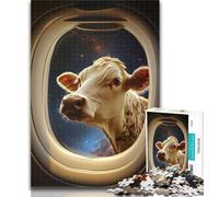 Puzzle da 1000 pezzi per adolescenti, mucca fuori dal finestrino dell'aereo, per adulti, 1000 pezzi, attività divertente per la casa, giocattoli per i giorni di pioggia, regali di compleanno, 50x75cm