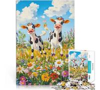 Puzzle da 1000 pezzi per adolescenti Mucche felici in un prato Allena il tuo cervello e le tue mani Migliorare l'amore tra le coppie 52x38cm