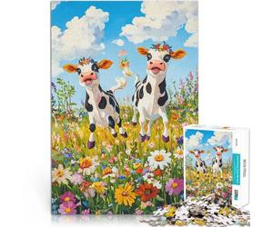 Puzzle da 1000 pezzi per adolescenti Mucche felici in un prato Allena il tuo cervello e le tue mani Migliorare l'amore tra le coppie 52x38cm