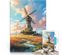Puzzle da 1000 pezzi per adolescenti Mulino a vento in un campo di fiori Gioco impegnativo è ideale come regalo per tutta la famiglia 38x26cm