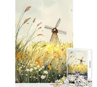 Puzzle da 1000 pezzi per adolescenti Mulino a vento in un campo Giocattoli fai da te Ottimi regali e giocattoli Giochi rilassanti Decompressione intellettuale Dimensioni 38x52cm