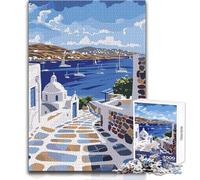Puzzle da 1000 pezzi per adolescenti Mykonos, isola greca, accogliente e rilassante, divertimento per il tempo libero, vestibilità perfetta, giocattolo di alta precisione, dimensioni 50x75cm