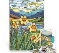 Puzzle da 1000 pezzi per adolescenti Narcisi in vetro colorato Per il divertimento in famiglia Migliorare l'amore tra le coppie 38x26cm
