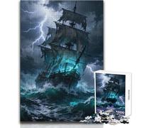 Puzzle da 1000 pezzi per adolescenti Nave fantasma in mare in tempesta,accogliente e rilassante,divertimento per il tempo libero,vestibilità perfetta,giocattolo di alta precisione,dimensioni 38x26cm