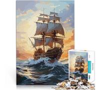 Puzzle da 1000 pezzi per adolescenti Nave pirata nell'oceano Gioco intellettuale giocattolo perché è ideale come regalo per tutta la famiglia 38x26cm