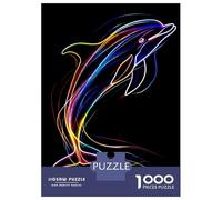 Puzzle Da 1000 Pezzi Per Adolescenti Neon Dolphin on Black Background Puzzle Per Adulti Giochi Per Famiglie Decorazione Perfetta Regali Unici Per Compleanno E Natale 38x26cm/1000pcs