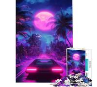 Puzzle da 1000 pezzi per adolescenti Neon Drive Under The Moon Attività divertenti a casa Taglio di precisione Giochi rilassanti per 14+ Gioco di puzzle offerto (38x52cm)