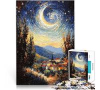 Puzzle da 1000 pezzi per adolescenti Notte stellata ispirata agli impressionisti Taglio di precisione Lista dei desideri con Babbo Natale 38x26cm