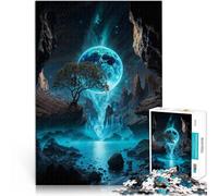 Puzzle da 1000 pezzi per adolescenti Oasi della cascata della luna al neon Taglio di precisione con poster abbinato e foglio di quiz 50x70cm