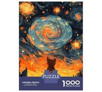 Puzzle Da 1000 Pezzi Per Adolescenti Orange Cat Starry Night Puzzle Per Adulti Giocattolo Decorazione Da Parete Sfida Difficile Impegnativo Da Completare 52x38cm/1000pcs