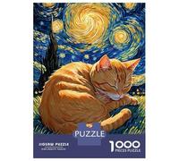 Puzzle Da 1000 Pezzi Per Adolescenti Orange Tabby Cat Sleeping in Starry Night Puzzle Per Adulti Giochi Rilassanti Regalo Di Compleanno Regali Per Amici E Familiari 52x38cm/1000pcs