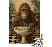 Puzzle Da 1000 Pezzi Per Adolescenti Orangutan Brushing Teeth Puzzle Per Adulti Gioco Per Famiglie Corsa Di Velocità Manuale Regali Unici Per Compleanno E Natale 52x38cm/1000pcs