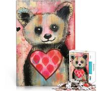 Puzzle da 1000 pezzi per adolescenti Orsetto panda di San Valentino con cuore Giocattoli fai da te Adatto per la decorazione del desktop 38x26cm