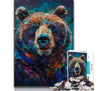 Puzzle da 1000 pezzi per adolescenti, orso bruno colorato, gioco stimolante e gioco educativo per famiglie, per compleanno, Natale, 50x75cm
