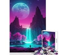 Puzzle da 1000 pezzi per adolescenti Paesaggio con cascata al neon e alberi rosa Giocattoli antistress Regali di Babbo Natale segreto Gioco impossibile Aiuta il cervello a esercitare 50x75cm