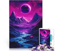 Puzzle da 1000 pezzi per adolescenti Paesaggio del pianeta viola Neon Spazio Sfida difficile con poster abbinato e foglio di quiz 52x38cm