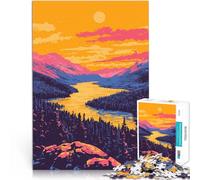 Puzzle da 1000 pezzi per adolescenti Paesaggio fluviale al tramonto con synthwave retrò Sollievo dallo stress Regalo di compleanno 75x50cm