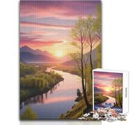 Puzzle da 1000 pezzi per adolescenti, paesaggio fluviale con alba, accogliente e rilassante, giocattolo da gioco con taglio di precisione avanzato, dimensioni 50x75cm