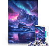 Puzzle da 1000 pezzi per adolescenti Paesaggio innevato della capanna sotto l'aurora boreale Sollievo dallo stress Opera d'arte 70x100cm