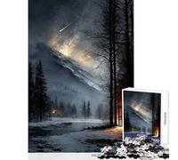 Puzzle da 1000 pezzi per adolescenti Paesaggio invernale con cabina e meteora Giocattoli fai da te Regali di compleanno Gioco rompicapo Adatto per la decorazione del desktop Dimensioni 38x52cm